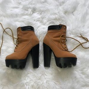 Tan platform heel boots